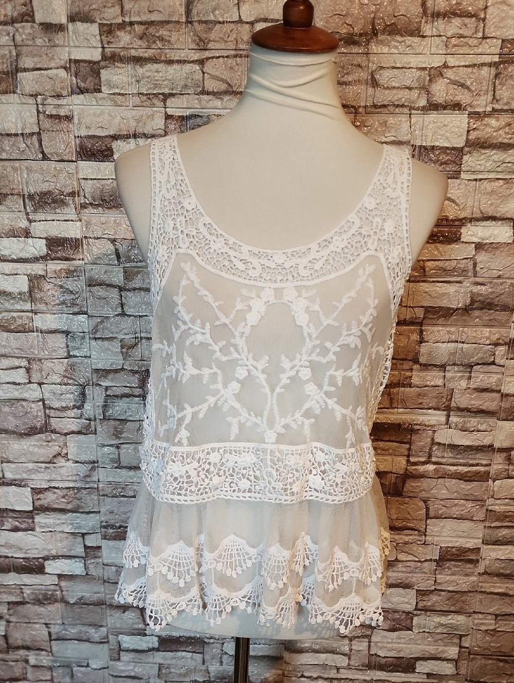Express Lace Embroidered Sleeveless Peplum Top